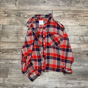 Aerie Red and Blue Plaid Button Down Shirt